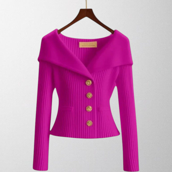 Nadia™ | Cardigan à boutons dorés – Élégance