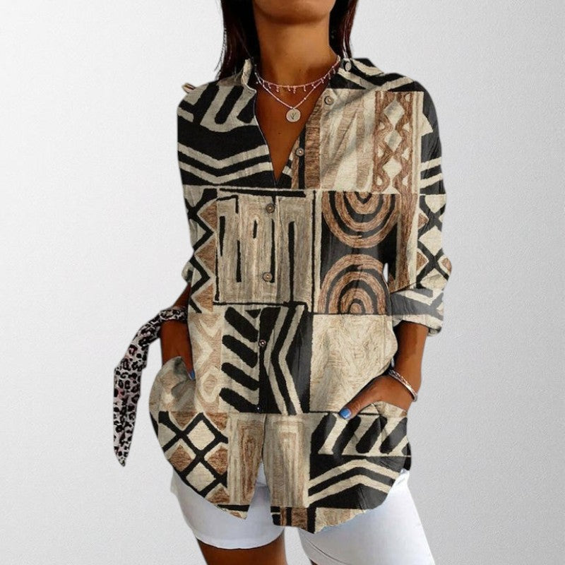 Olivia – Blouse Chic Abstraite Élégance