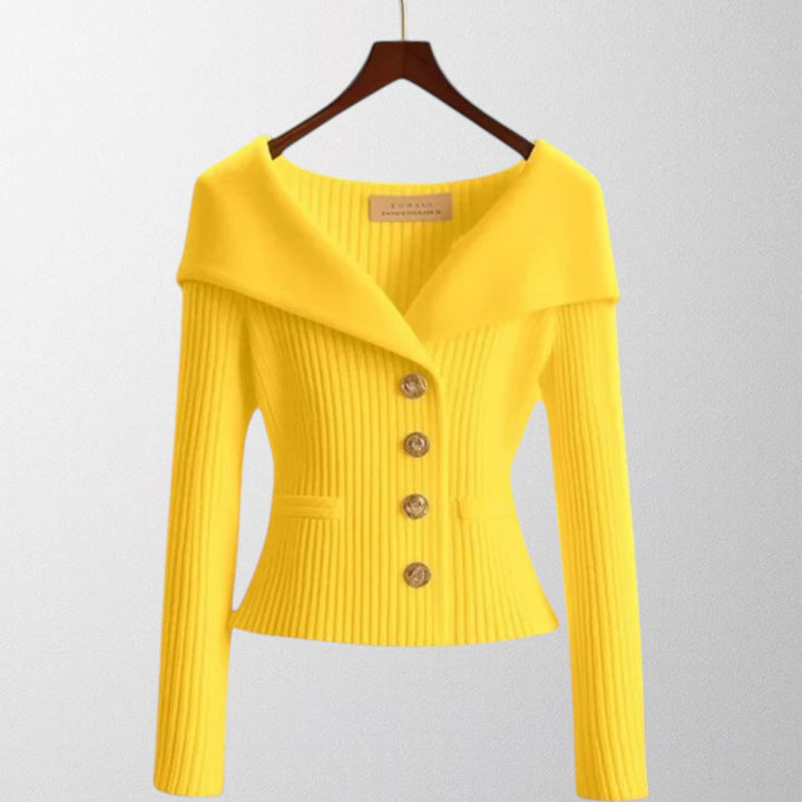 Nadia™ | Cardigan à boutons dorés – Élégance