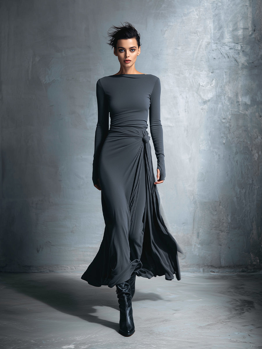 Charlotte™ | Robe maxi avec nœud latéral – Élégance