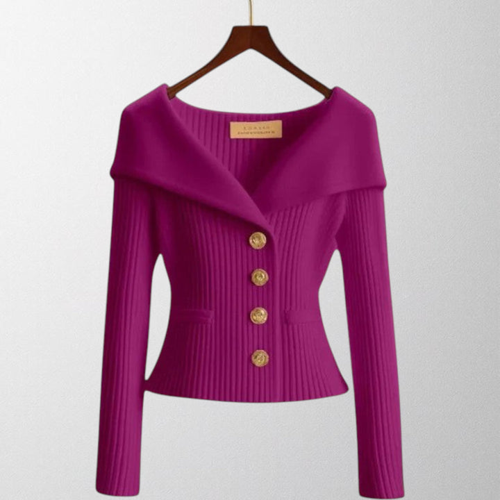 Nadia™ | Cardigan à boutons dorés – Élégance