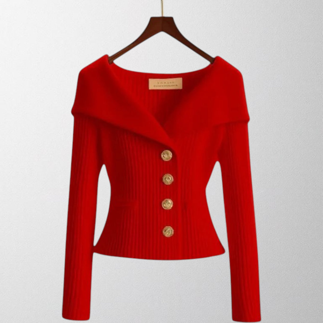Nadia™ | Cardigan à boutons dorés – Élégance