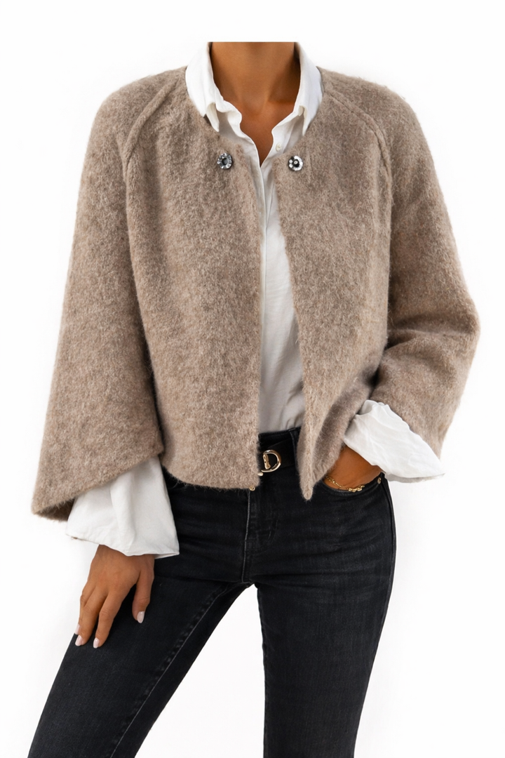 Celeste™ | Manteau en laine à col rond et manches longues – Élégance