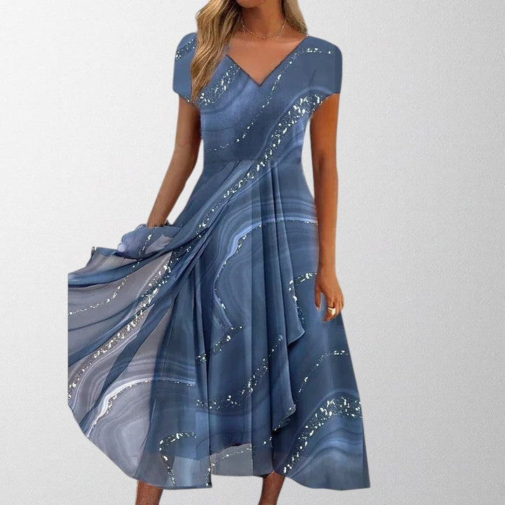 Olivia | Robe Midi Élégante à Col V – Élégance