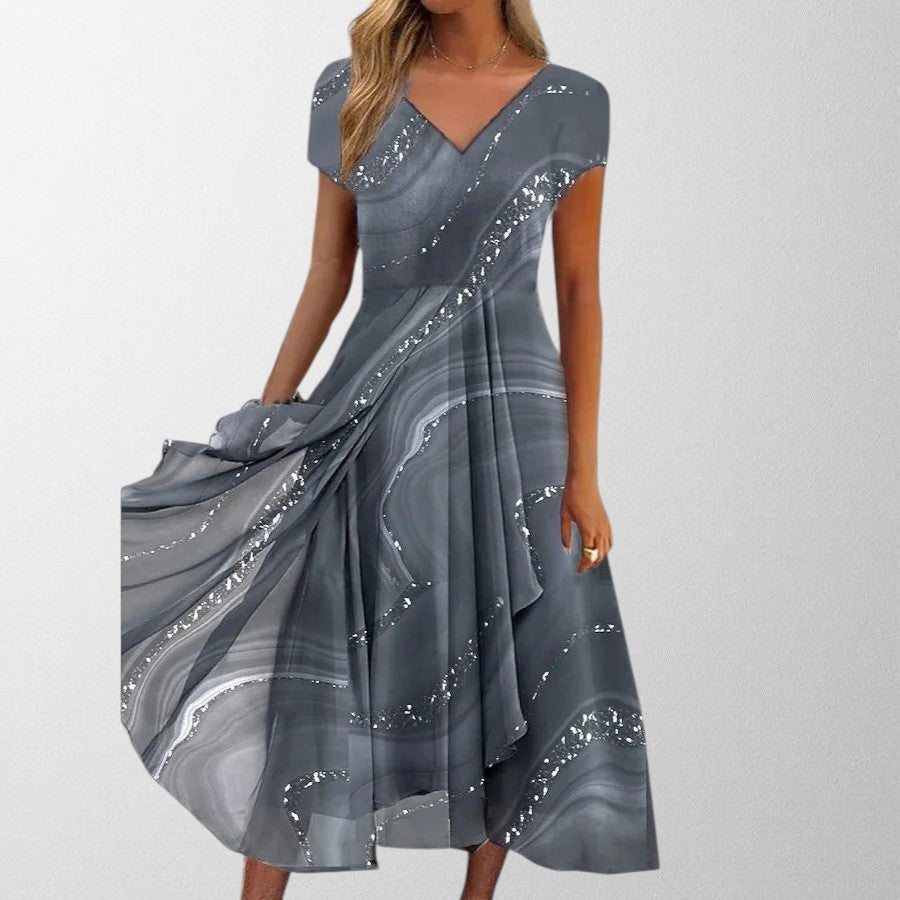 Olivia | Robe Midi Élégante à Col V – Élégance
