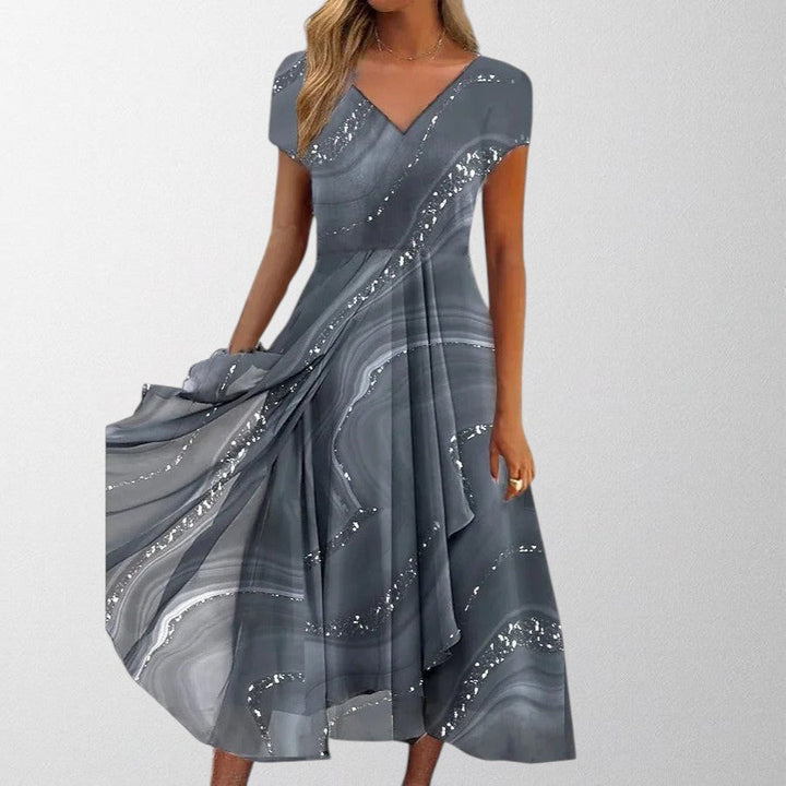 Olivia | Robe Midi Élégante à Col V – Élégance