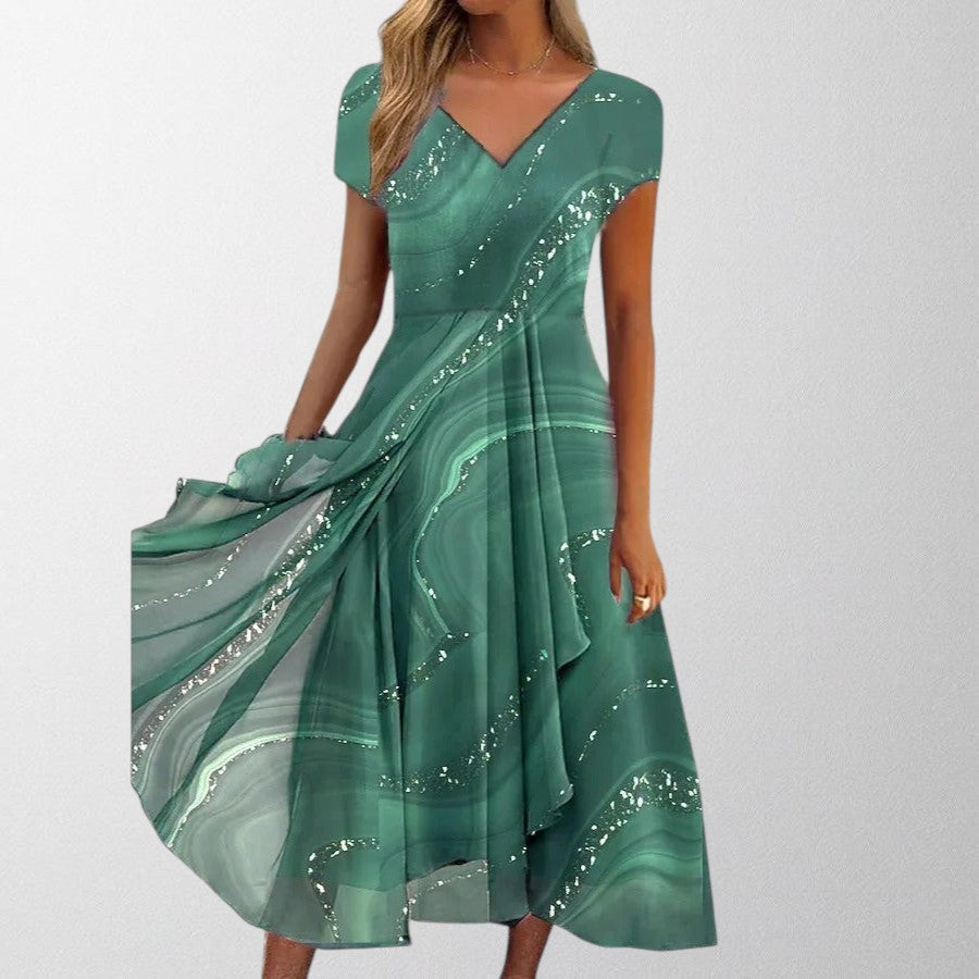 Olivia | Robe Midi Élégante à Col V – Élégance